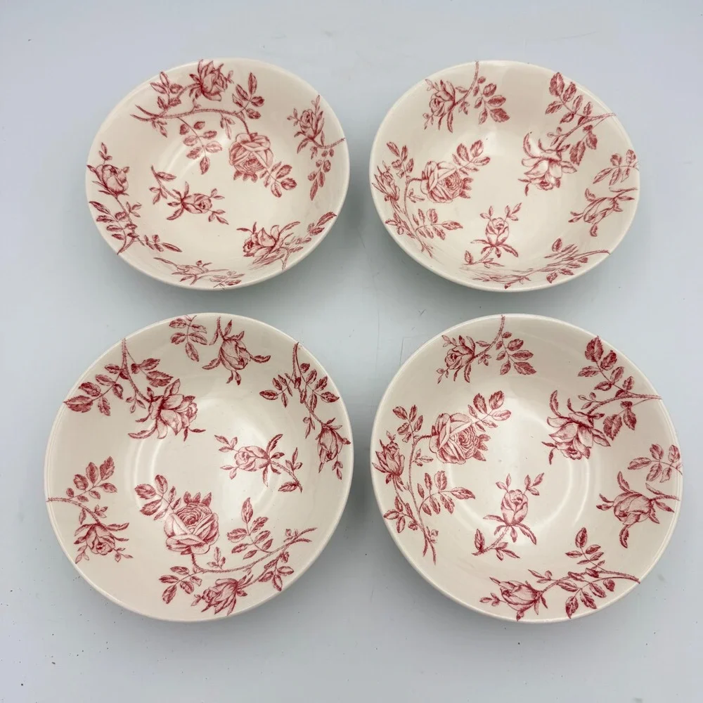 Churchill Antique Rose Pink Transferware Bowls Made in England Set of 4 Vintage